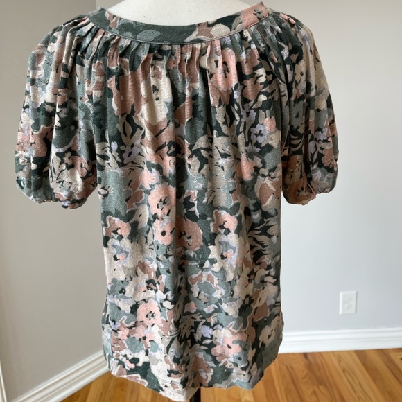 Anthropologie Maeve muted floral puff sleeve top blouse size M casual office - Picture 3 of 16